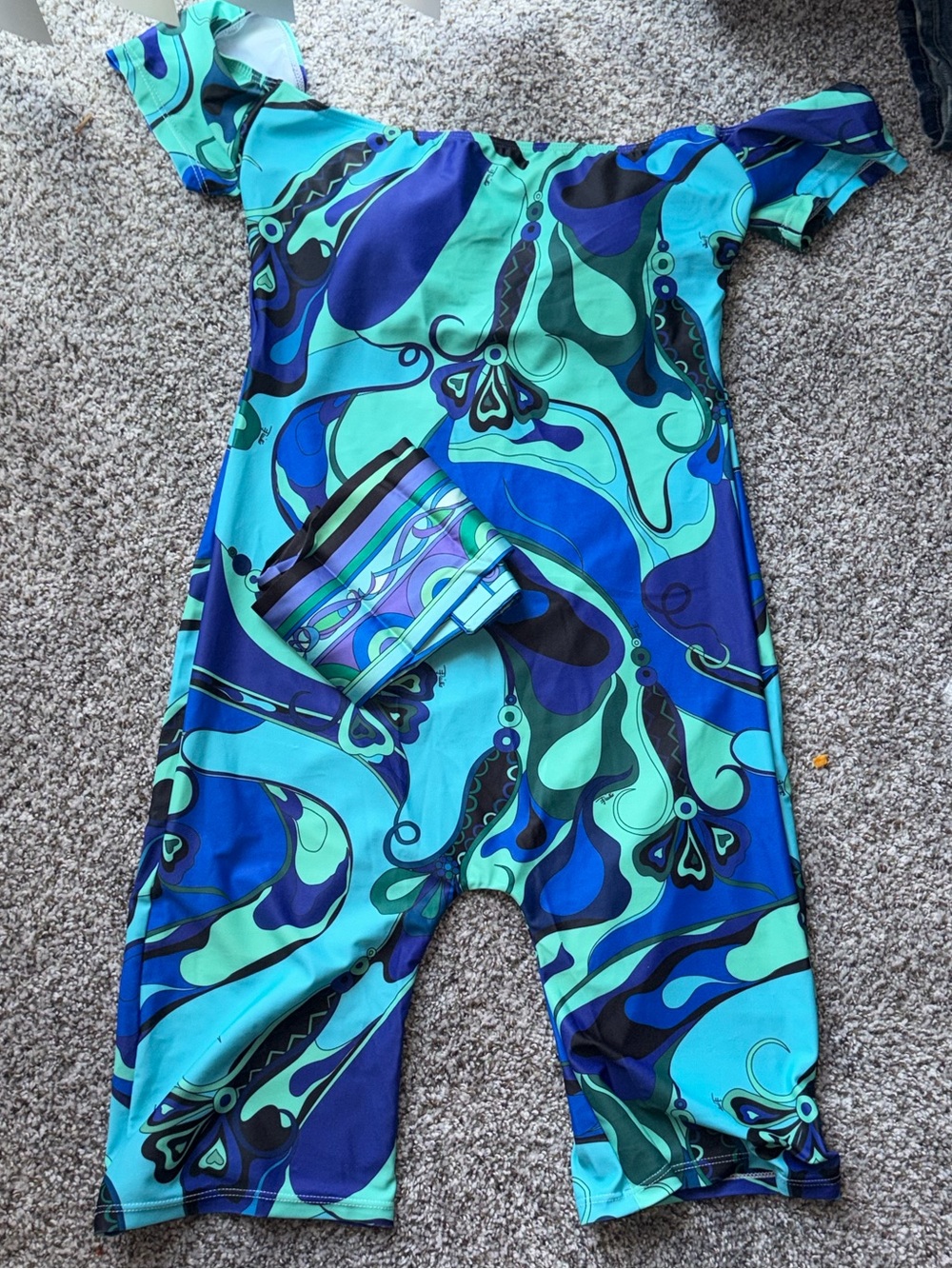 Emilio Pucci Turquoise & Navy Graphic Off-Shoulder Bodysuit